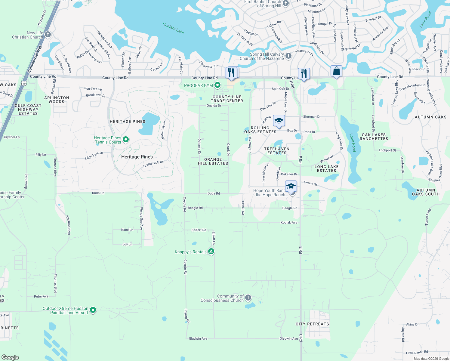 map of restaurants, bars, coffee shops, grocery stores, and more near 12321 Kingdom Way in Hudson