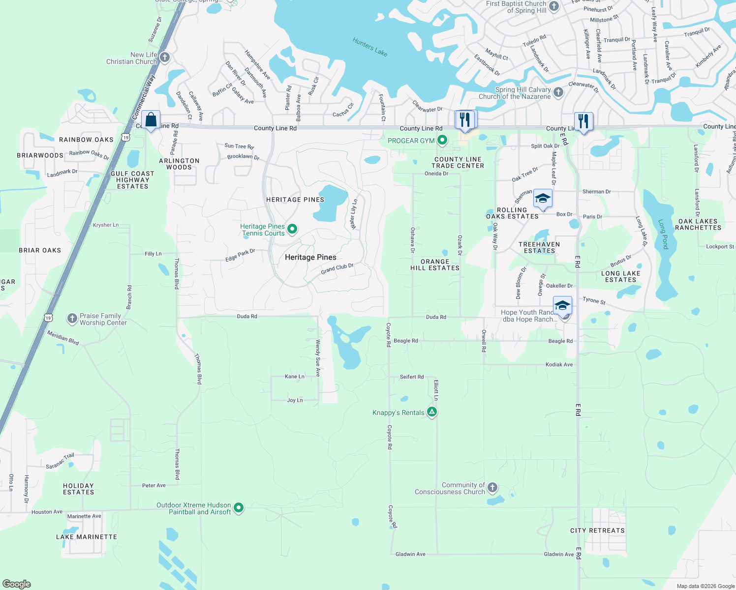 map of restaurants, bars, coffee shops, grocery stores, and more near 11644 Spindrift Loop in Hudson
