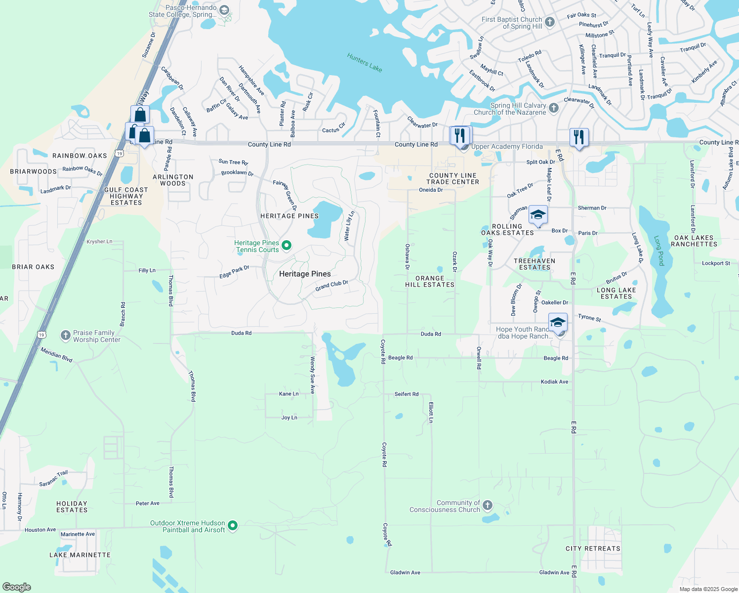 map of restaurants, bars, coffee shops, grocery stores, and more near 18201 Webster Grove Drive in Hudson