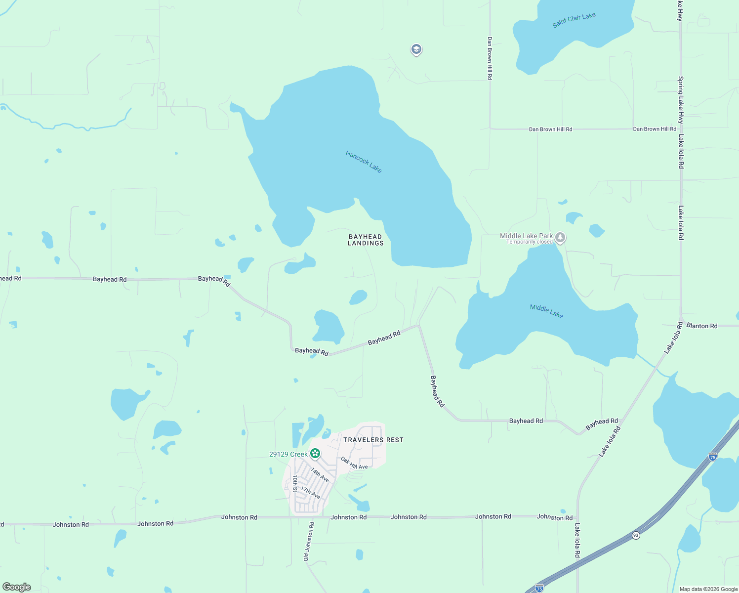 map of restaurants, bars, coffee shops, grocery stores, and more near 18129 Hancock Bluff Road in Dade City