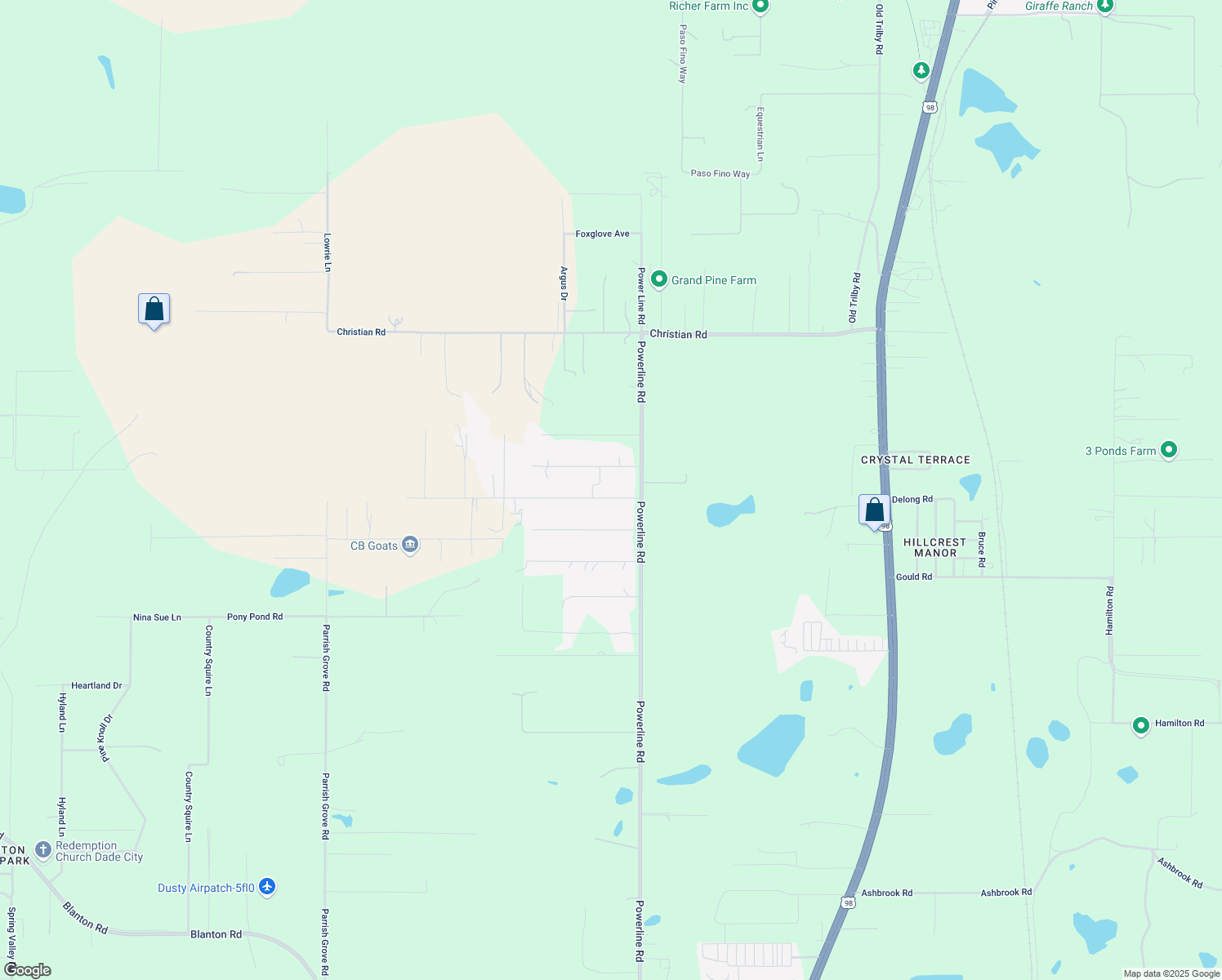 map of restaurants, bars, coffee shops, grocery stores, and more near 36911 Audrey Road in Dade City