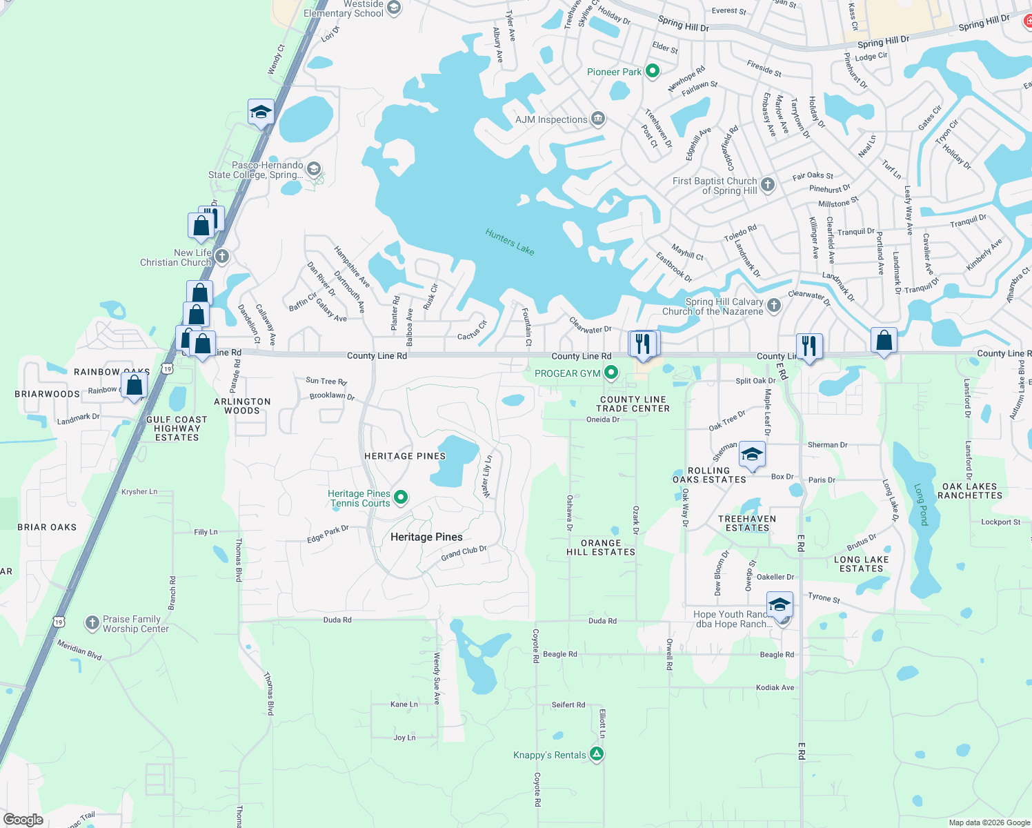 map of restaurants, bars, coffee shops, grocery stores, and more near 18711 Rolling Hills Loop in Hudson