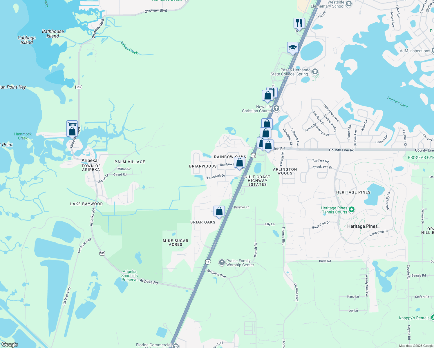 map of restaurants, bars, coffee shops, grocery stores, and more near 10221 Landmark Drive in Hudson