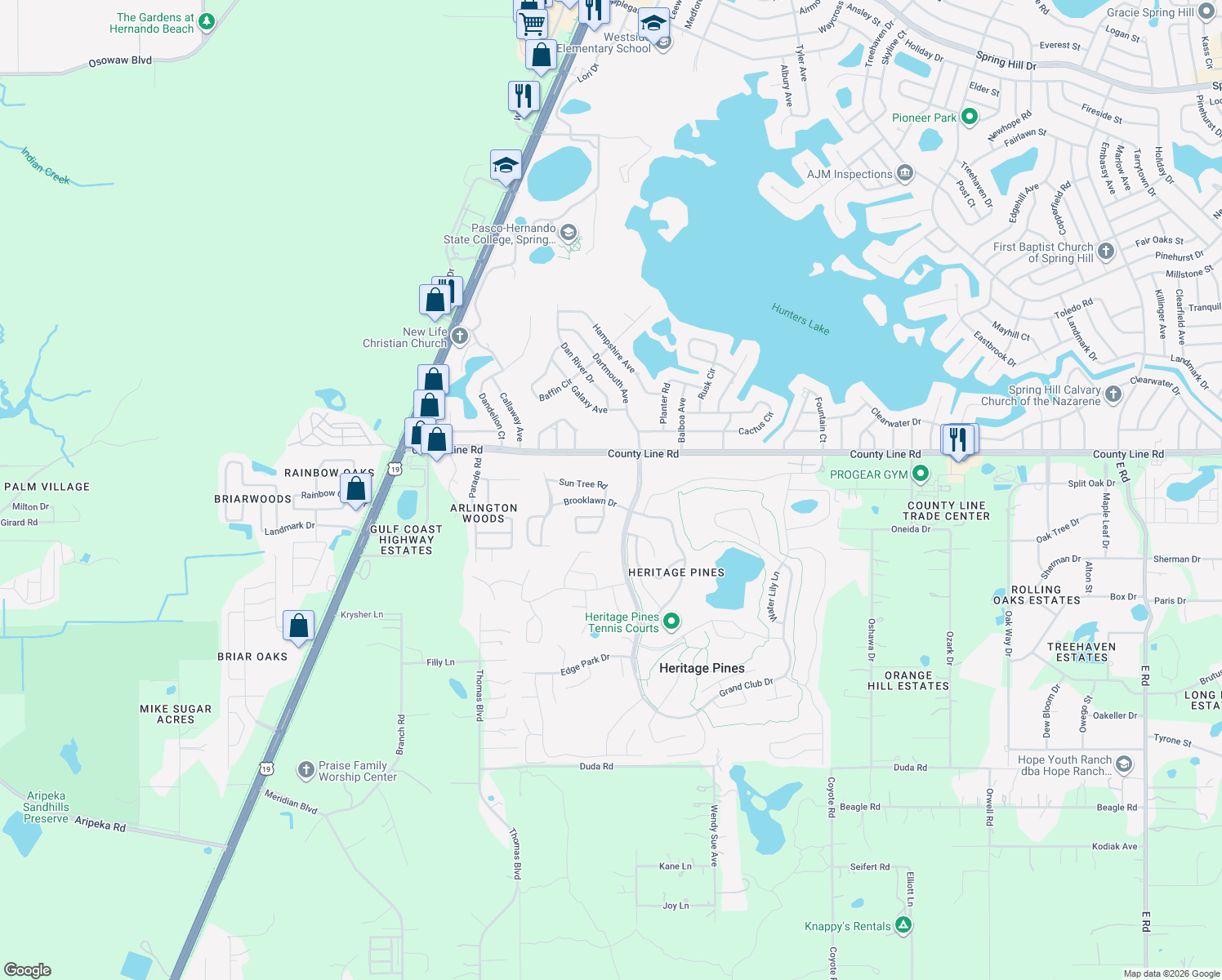 map of restaurants, bars, coffee shops, grocery stores, and more near 11309 Sun Tree Road in Hudson