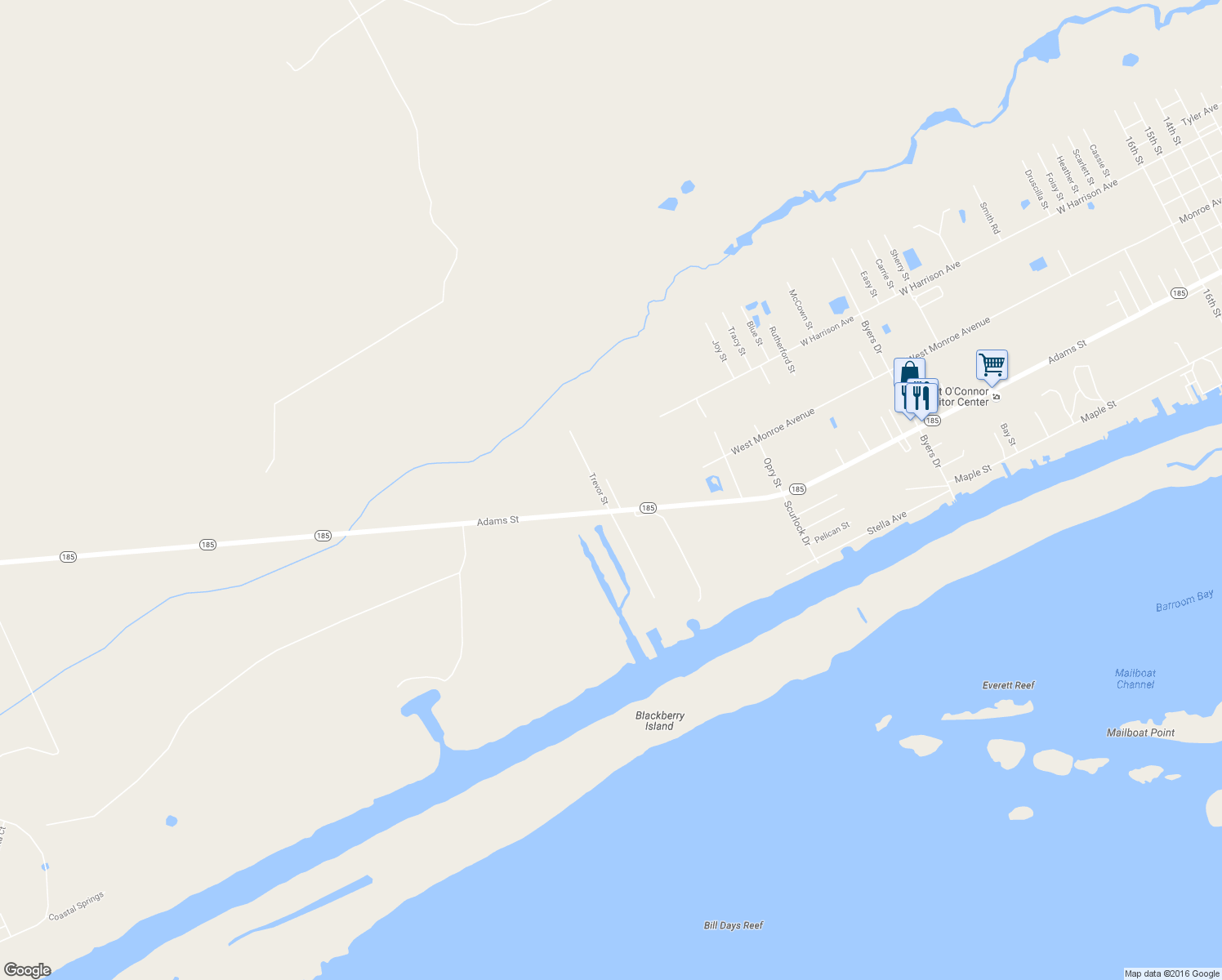 map of restaurants, bars, coffee shops, grocery stores, and more near 76 Lewis Road in Port O'Connor