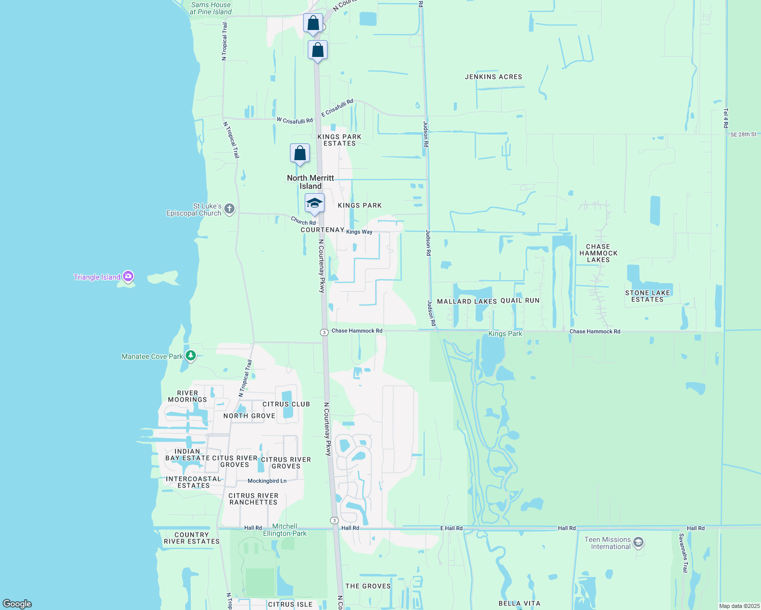 map of restaurants, bars, coffee shops, grocery stores, and more near 620 Chase Hammock Road in Merritt Island