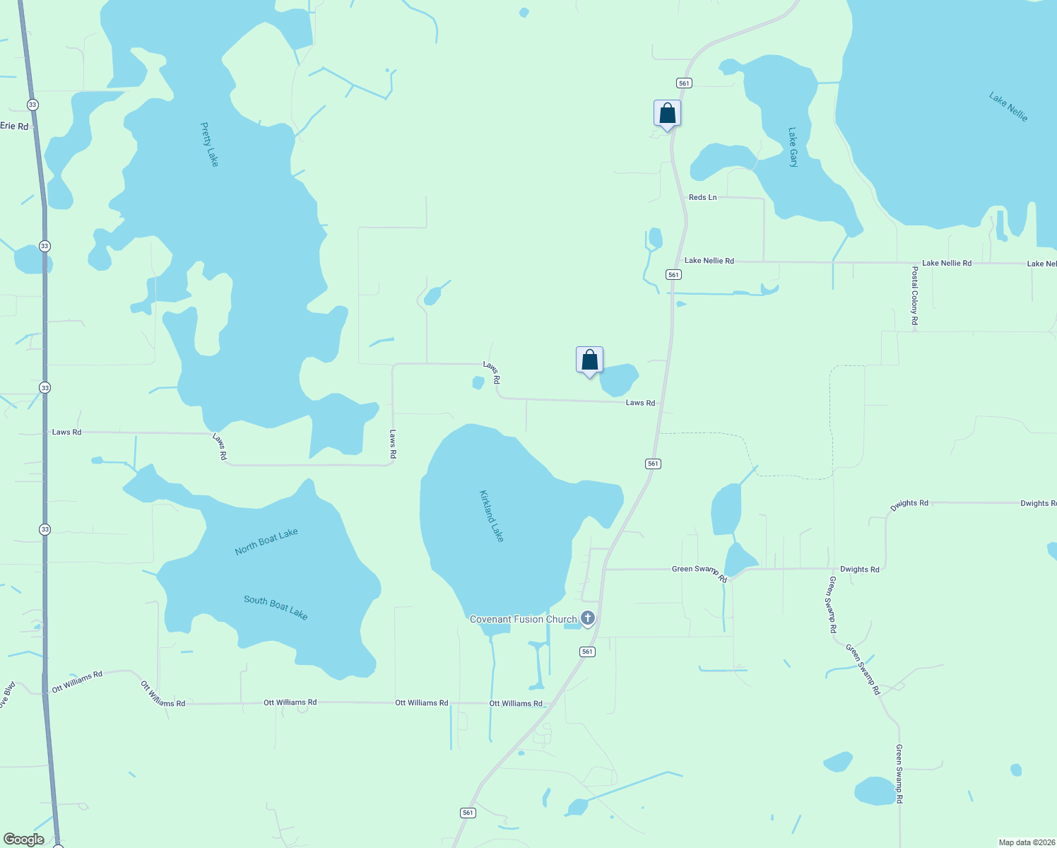 map of restaurants, bars, coffee shops, grocery stores, and more near 9112 Laws Road in Clermont