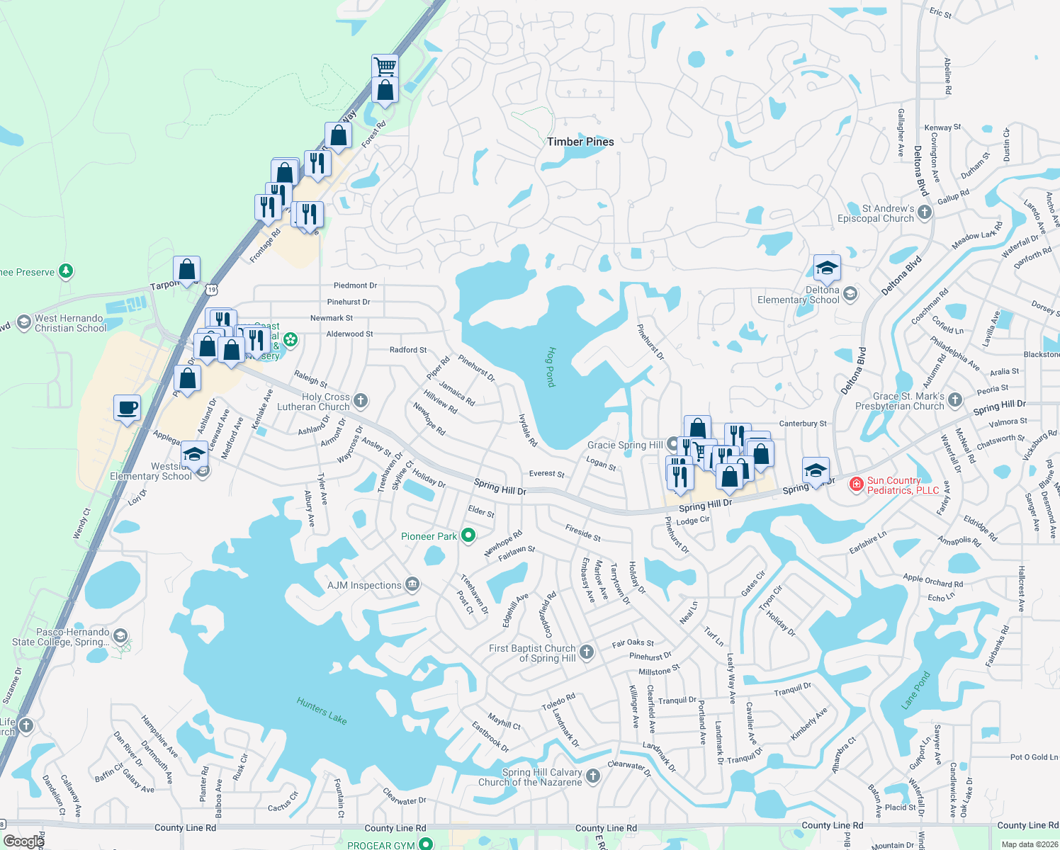 map of restaurants, bars, coffee shops, grocery stores, and more near 1410 Ivydale Road in Spring Hill