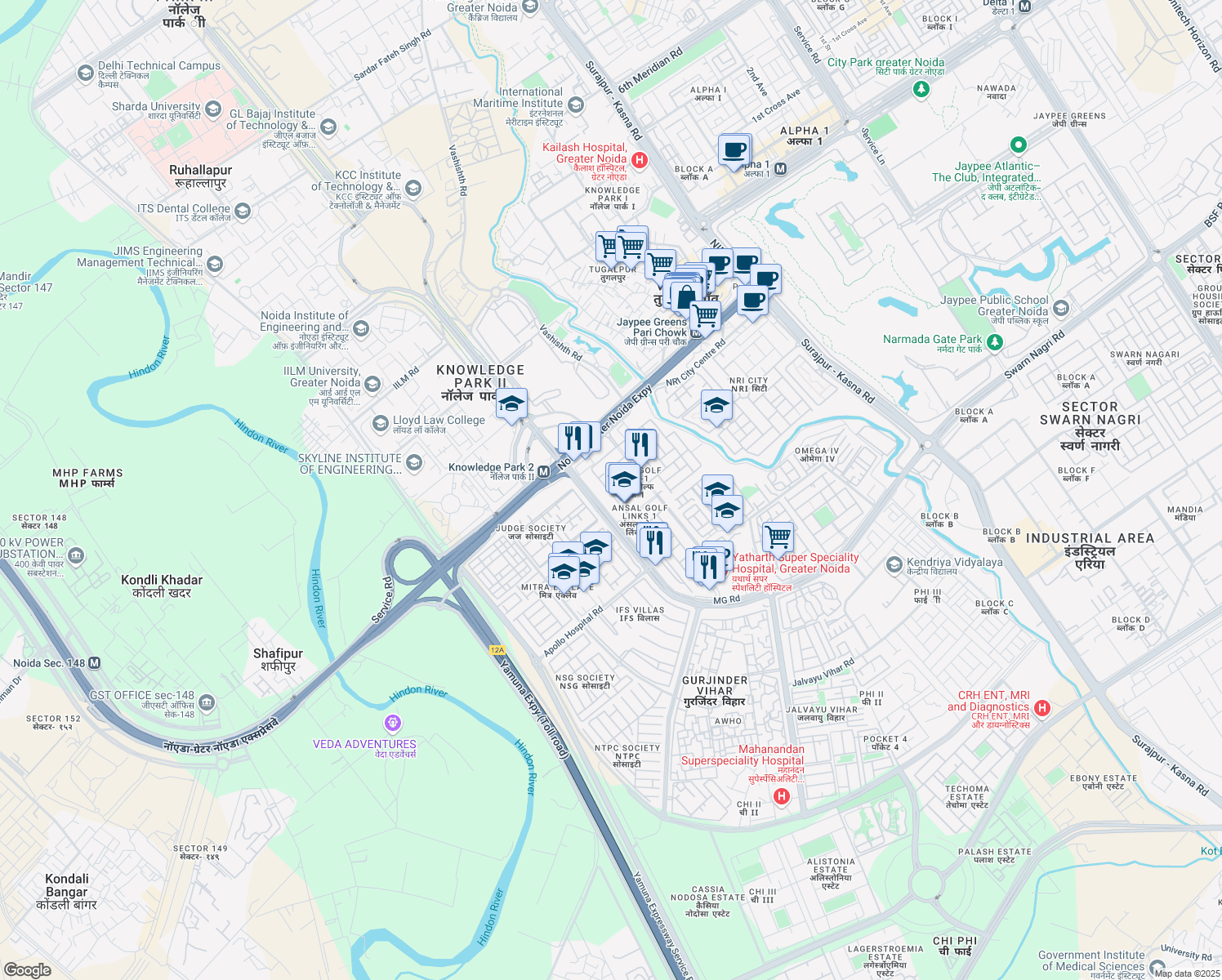 map of restaurants, bars, coffee shops, grocery stores, and more near in Greater Noida