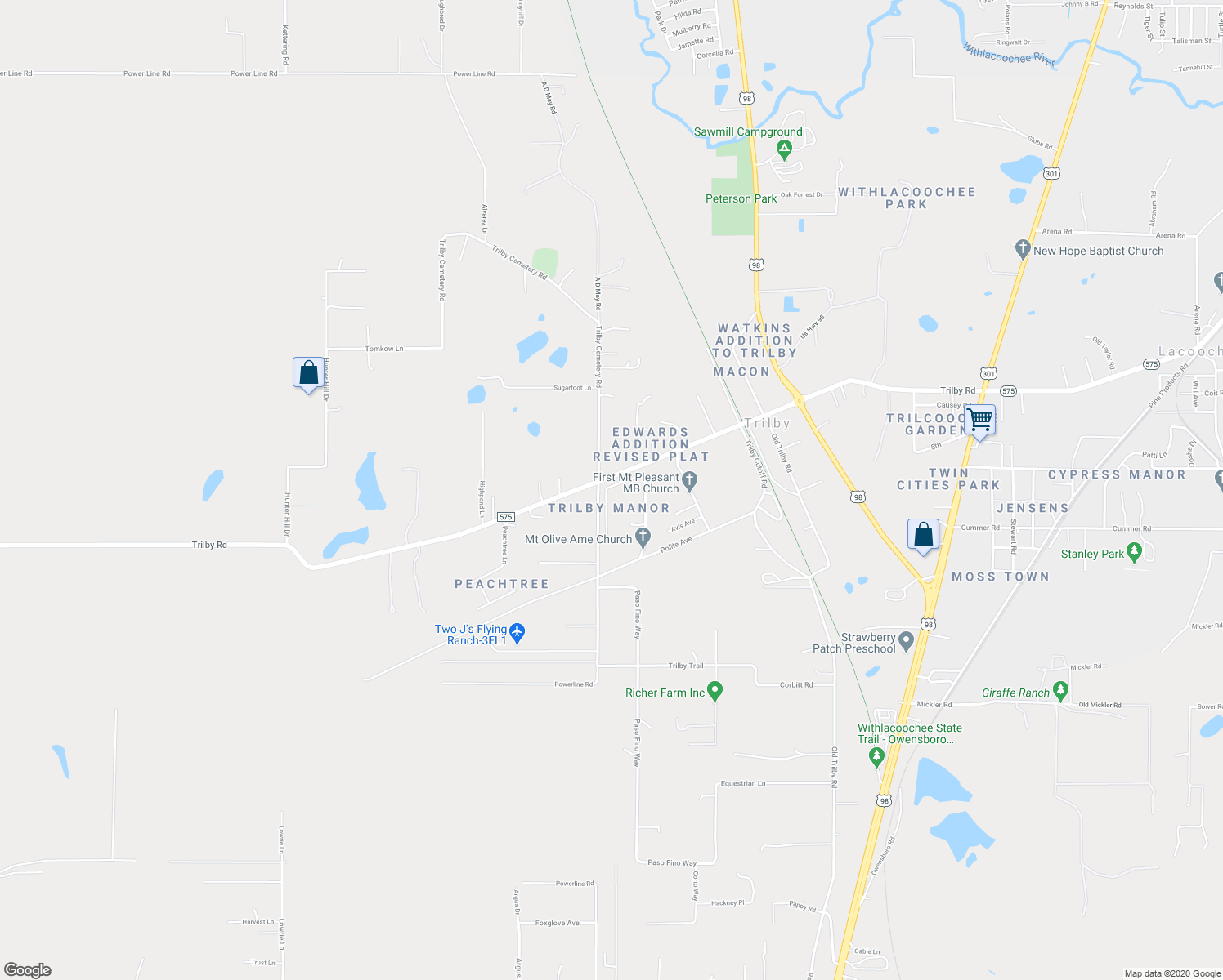 map of restaurants, bars, coffee shops, grocery stores, and more near 20654 Mickens Drive in Dade City