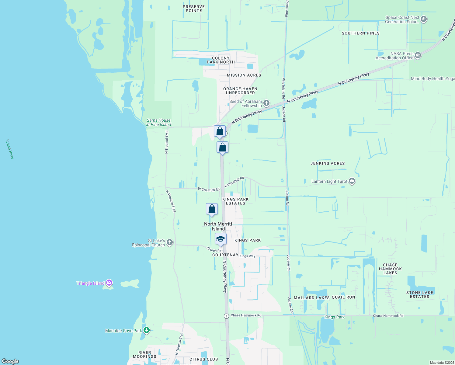 map of restaurants, bars, coffee shops, grocery stores, and more near 80 East Crisafulli Road in Merritt Island