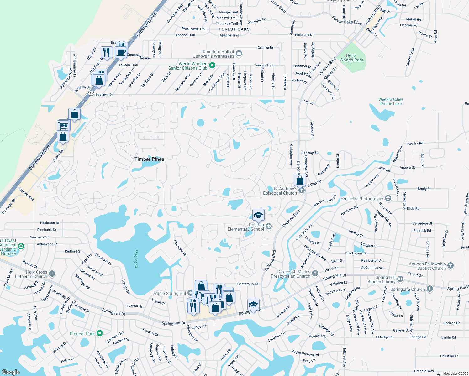 map of restaurants, bars, coffee shops, grocery stores, and more near 2272 Country Ridge Lane in Spring Hill
