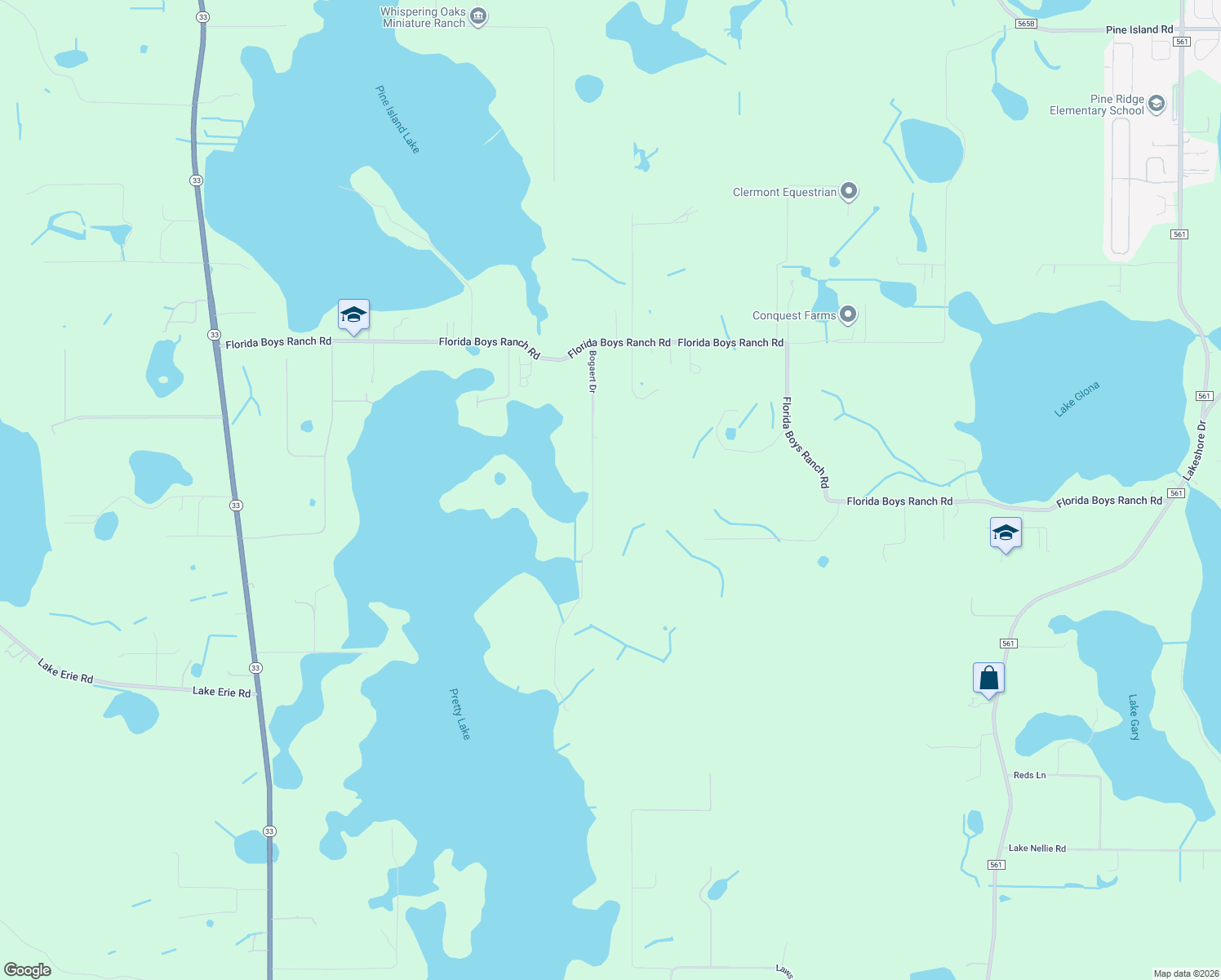 map of restaurants, bars, coffee shops, grocery stores, and more near 9020 Bogaert Drive in Groveland