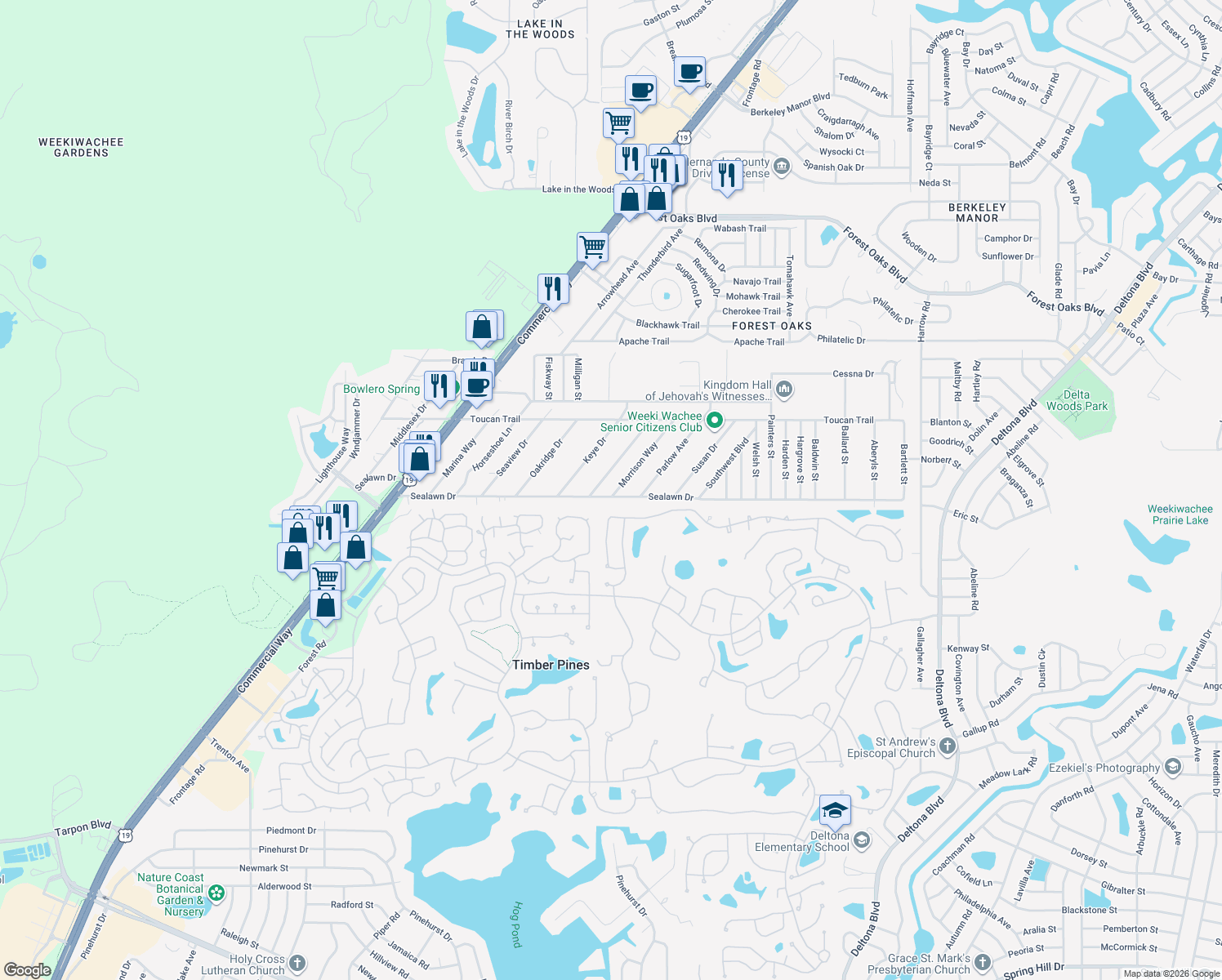 map of restaurants, bars, coffee shops, grocery stores, and more near 3239 Morrison Way in Spring Hill