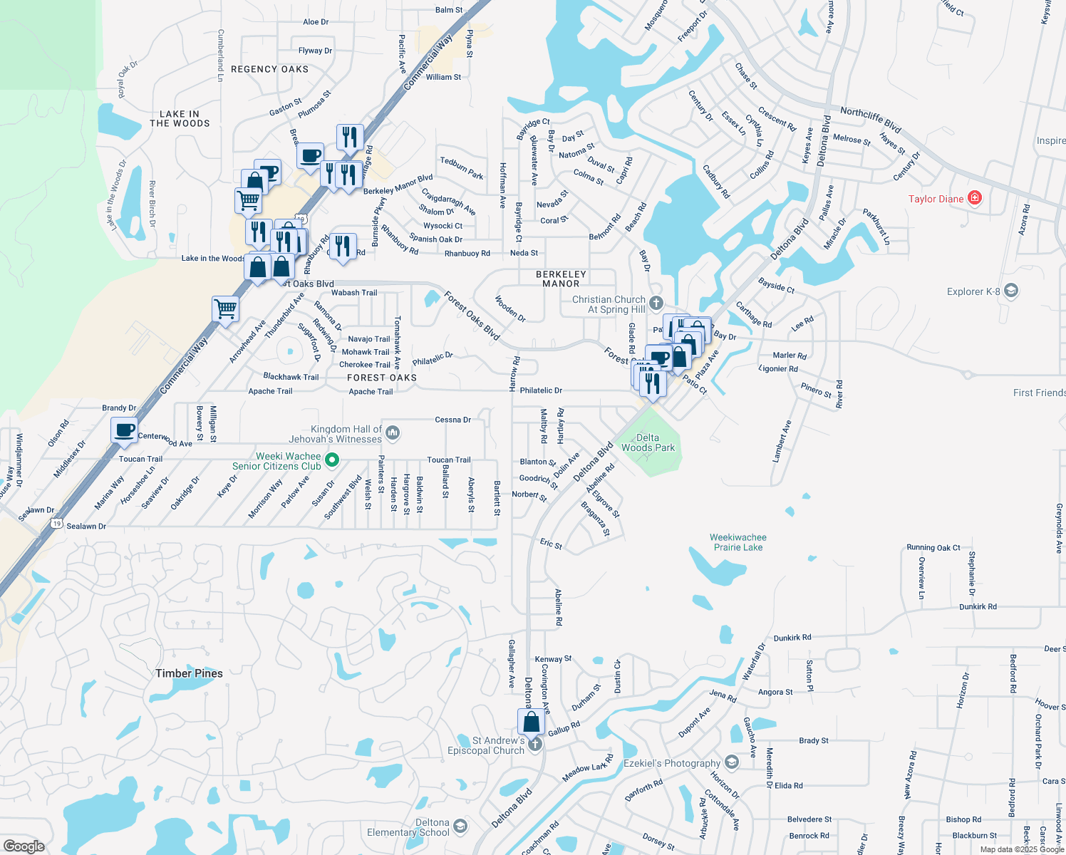 map of restaurants, bars, coffee shops, grocery stores, and more near 3366 Dorian Avenue in Spring Hill