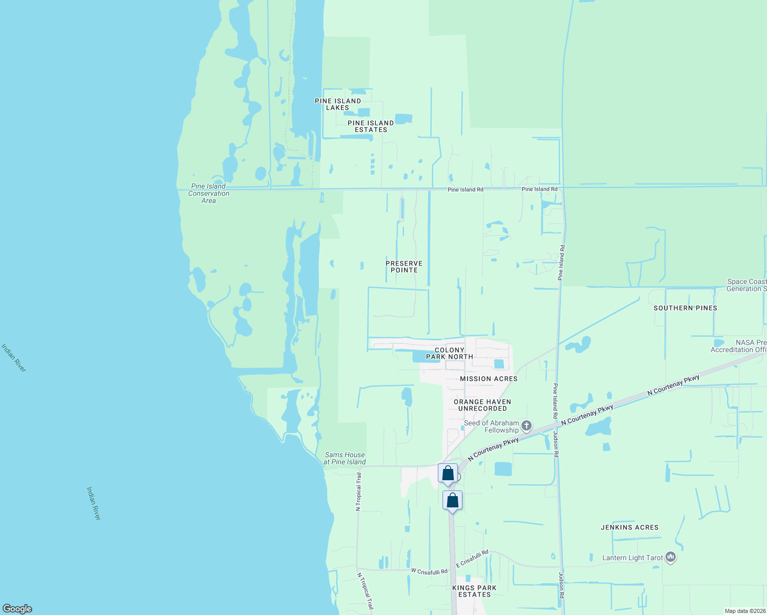 map of restaurants, bars, coffee shops, grocery stores, and more near 7038 Preserve Pointe Drive in Merritt Island