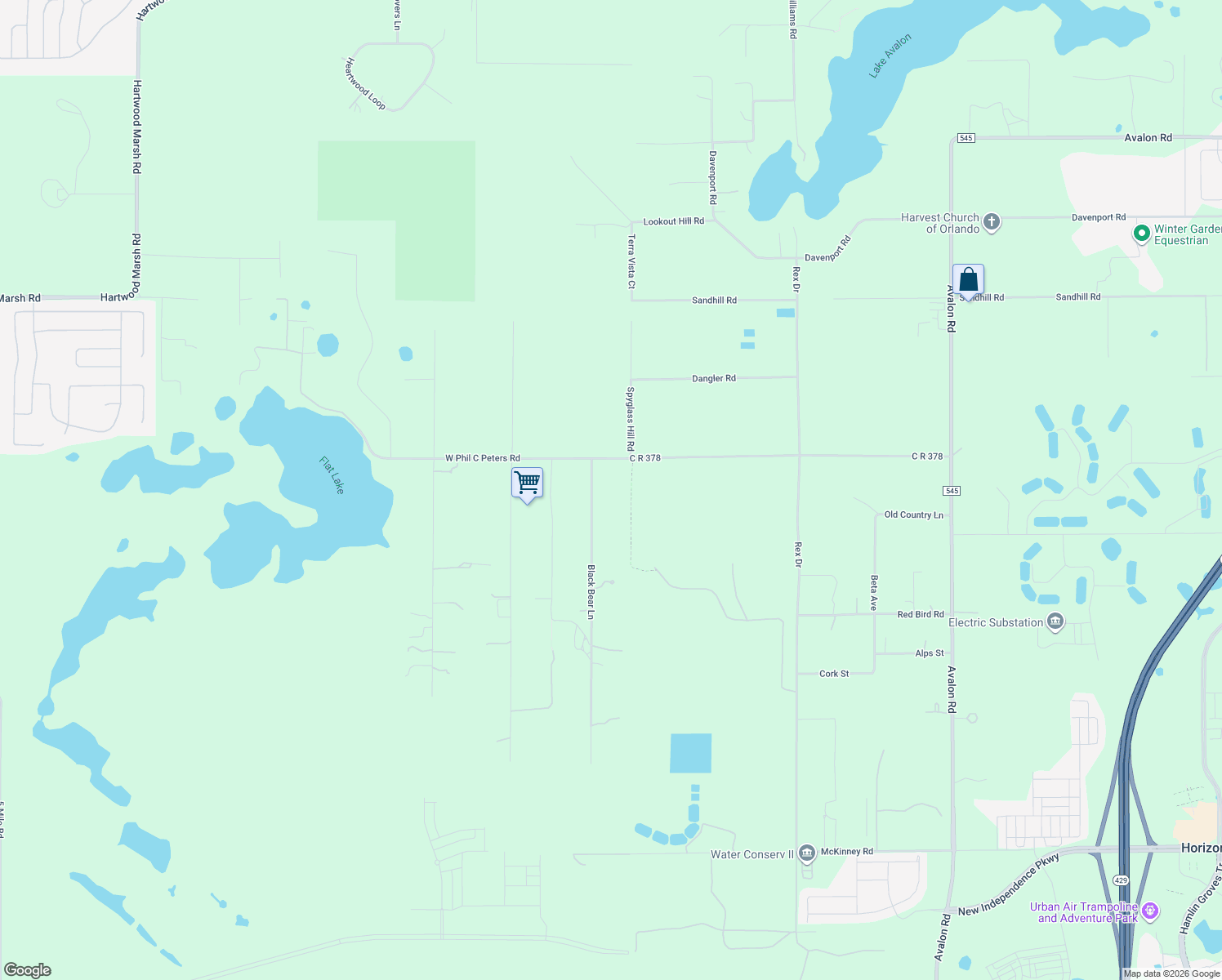 map of restaurants, bars, coffee shops, grocery stores, and more near 9940 Black Bear Lane in Winter Garden