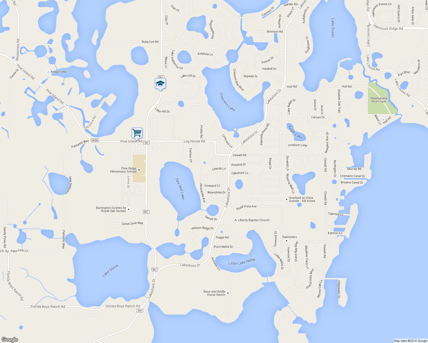 map of restaurants, bars, coffee shops, grocery stores, and more near 10836 Cherith Lane in Clermont