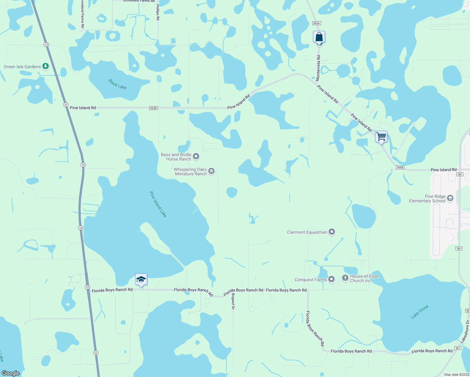 map of restaurants, bars, coffee shops, grocery stores, and more near 8306 Jameson Farm Road in Clermont