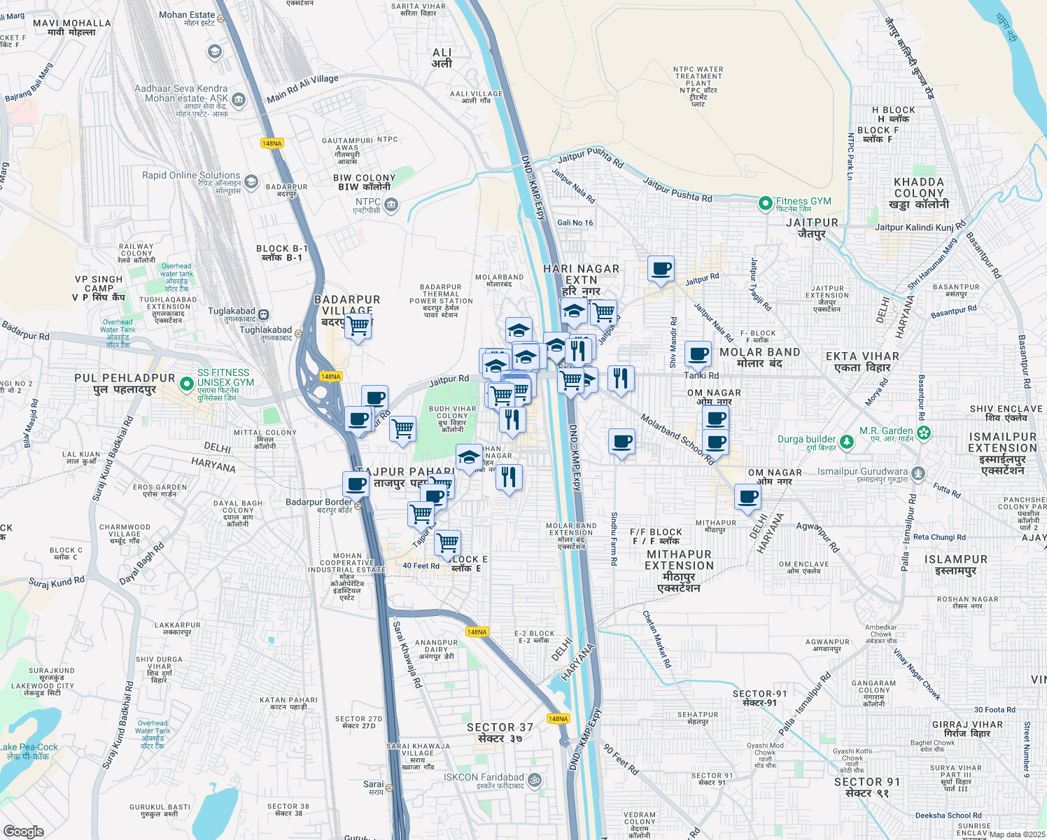 map of restaurants, bars, coffee shops, grocery stores, and more near 27B Street Number 17 B in New Delhi