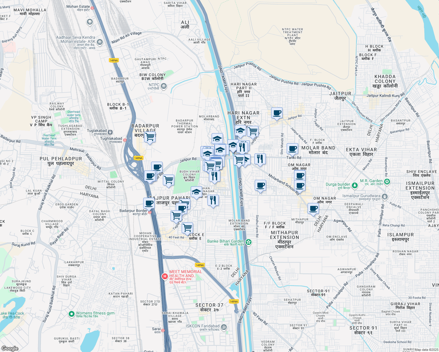 map of restaurants, bars, coffee shops, grocery stores, and more near 27B Street Number 17 B in New Delhi