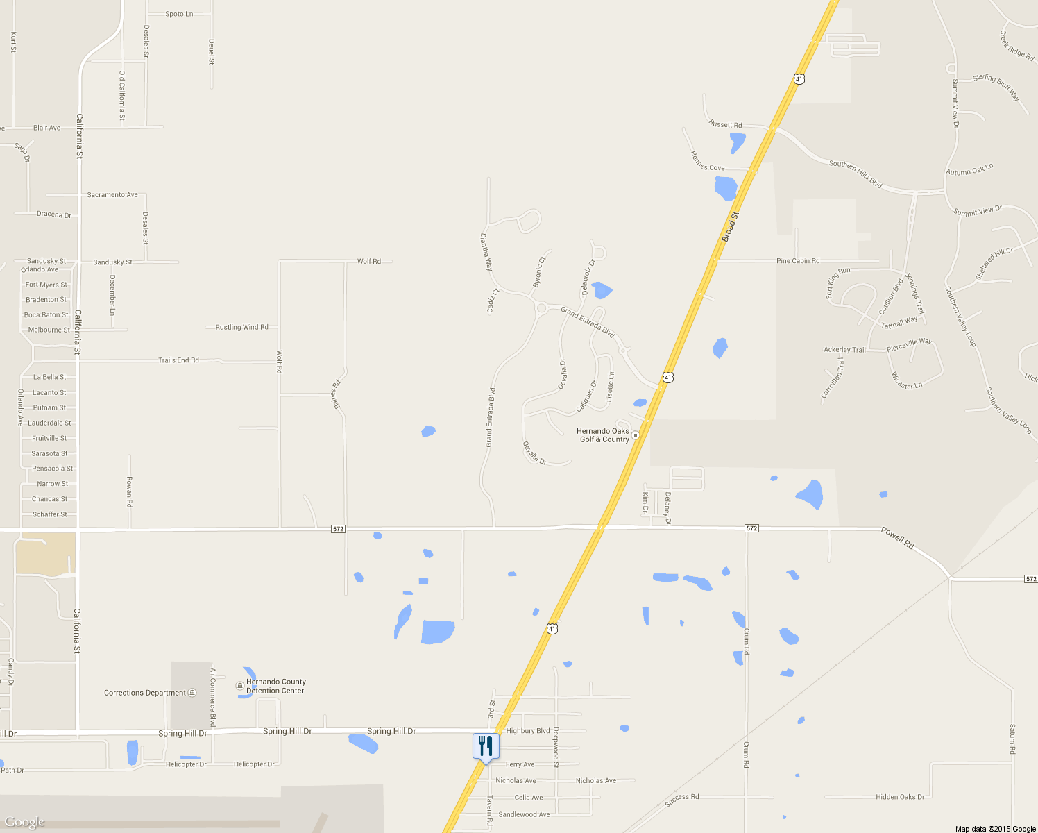 map of restaurants, bars, coffee shops, grocery stores, and more near 4347 Gevalia Drive in Brooksville