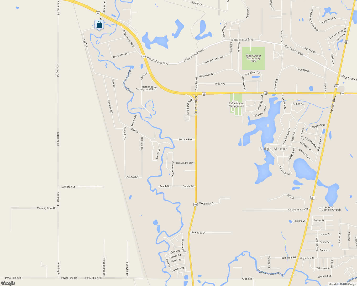 map of restaurants, bars, coffee shops, grocery stores, and more near 33144 Portage Path in Dade City