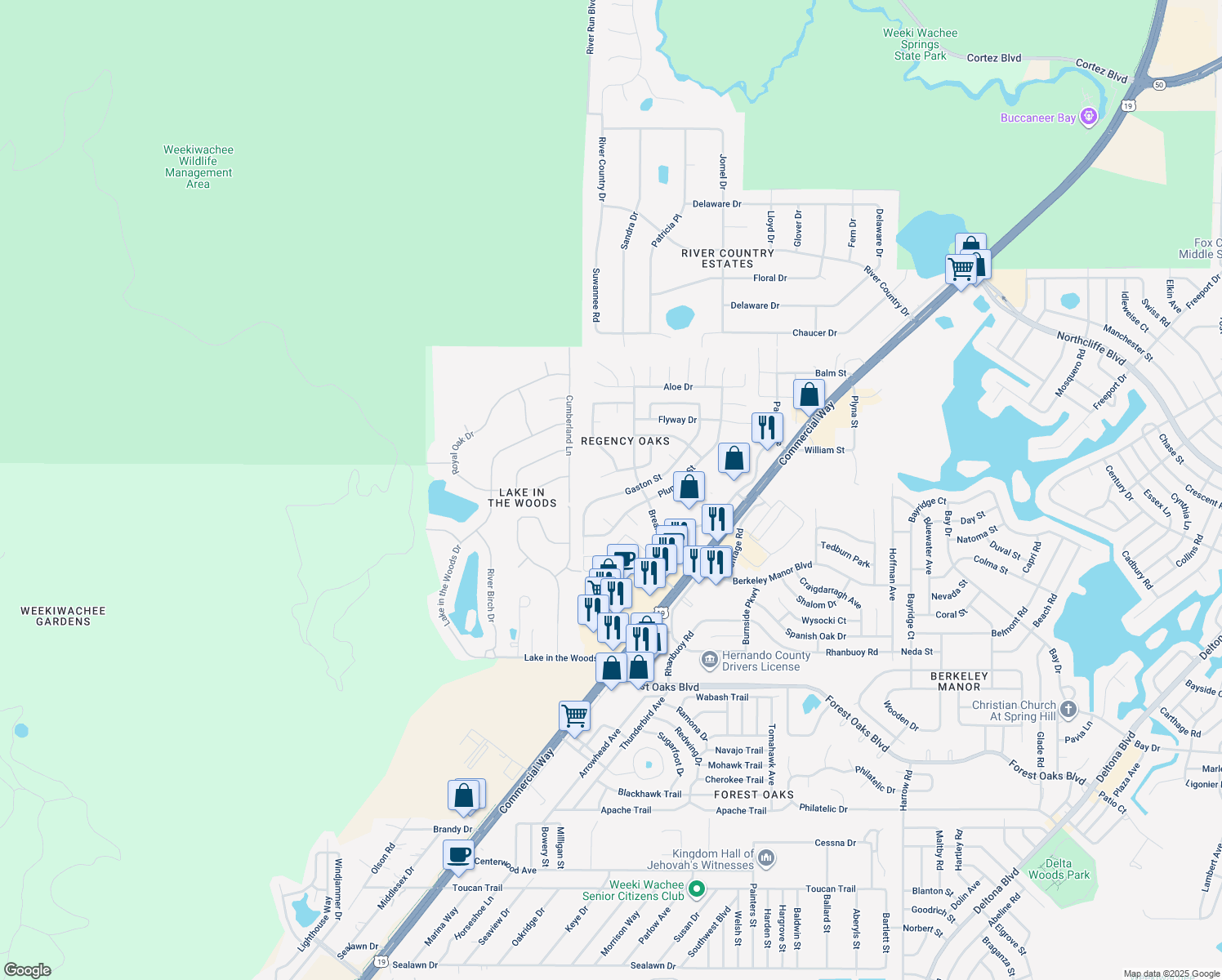 map of restaurants, bars, coffee shops, grocery stores, and more near 4415 Gaston Street in Spring Hill