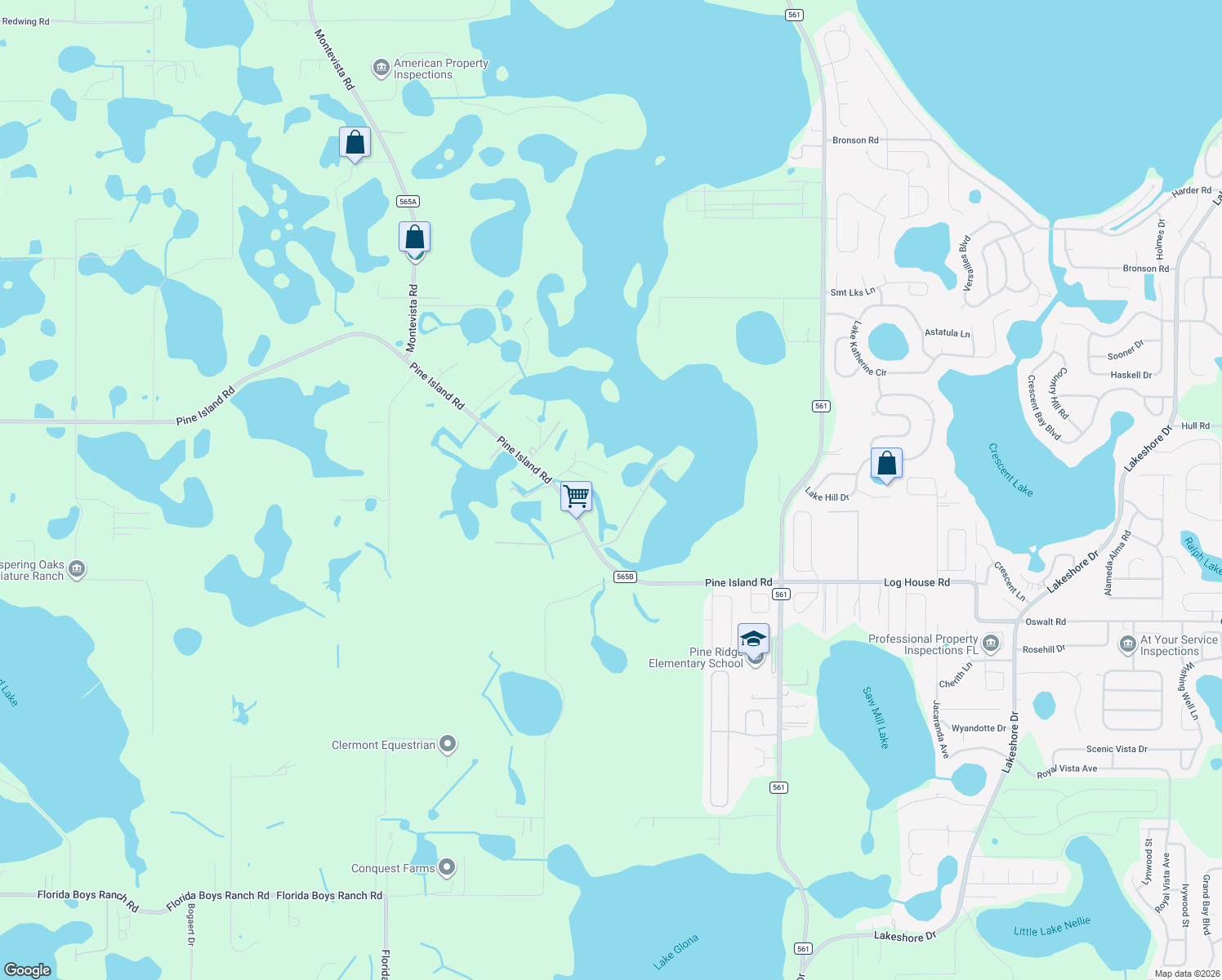 map of restaurants, bars, coffee shops, grocery stores, and more near 10800 Island Grove Road in Clermont