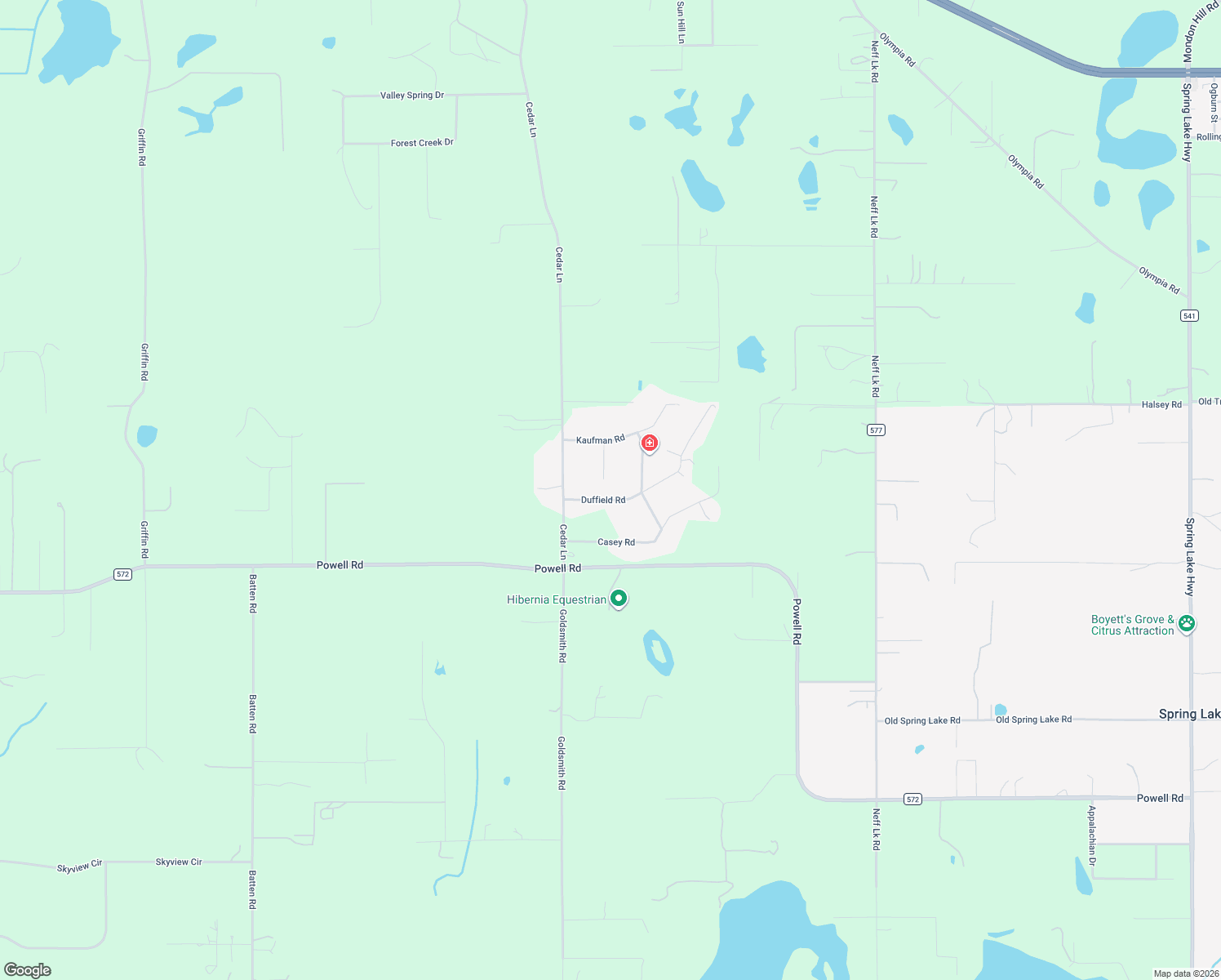 map of restaurants, bars, coffee shops, grocery stores, and more near 24265 Duffield Road in Brooksville