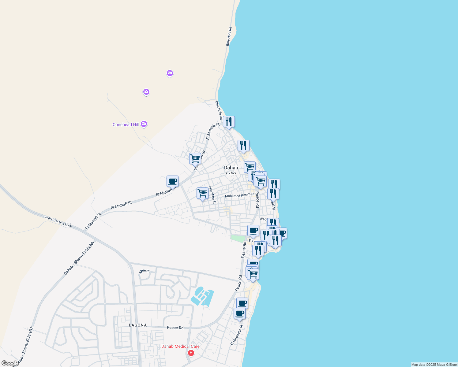 map of restaurants, bars, coffee shops, grocery stores, and more near in Dahab