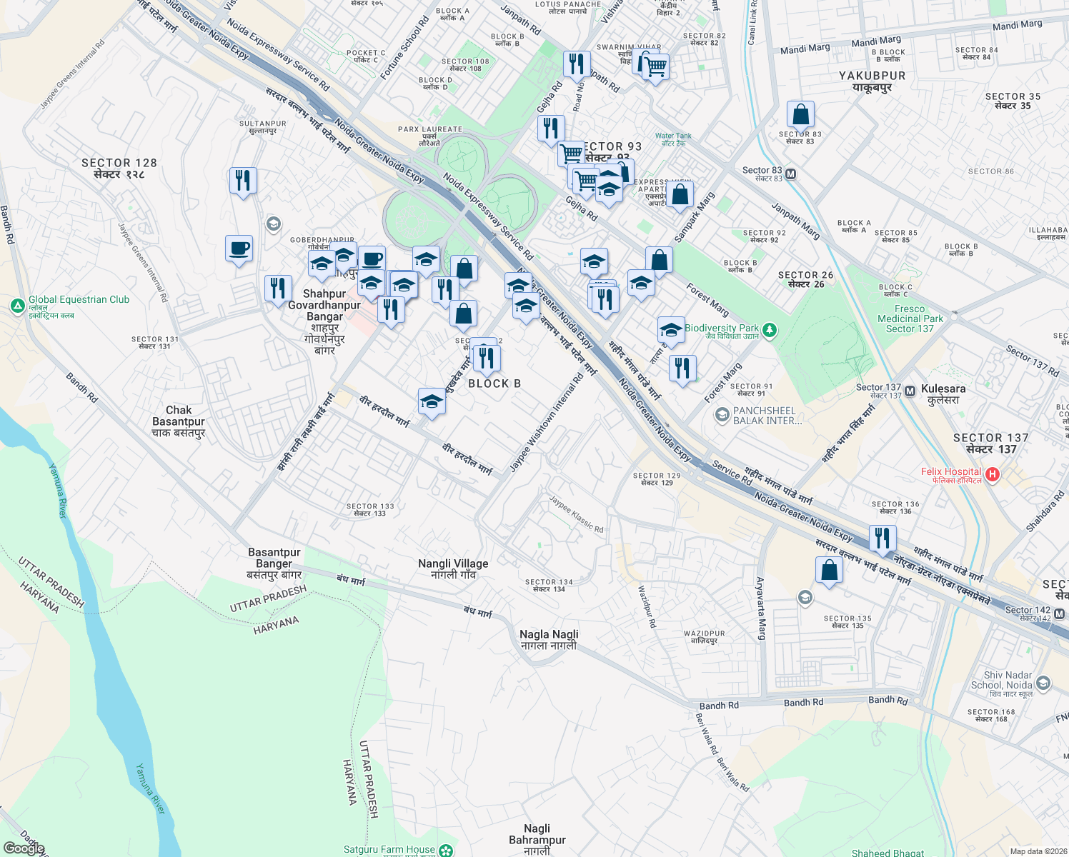map of restaurants, bars, coffee shops, grocery stores, and more near in Noida