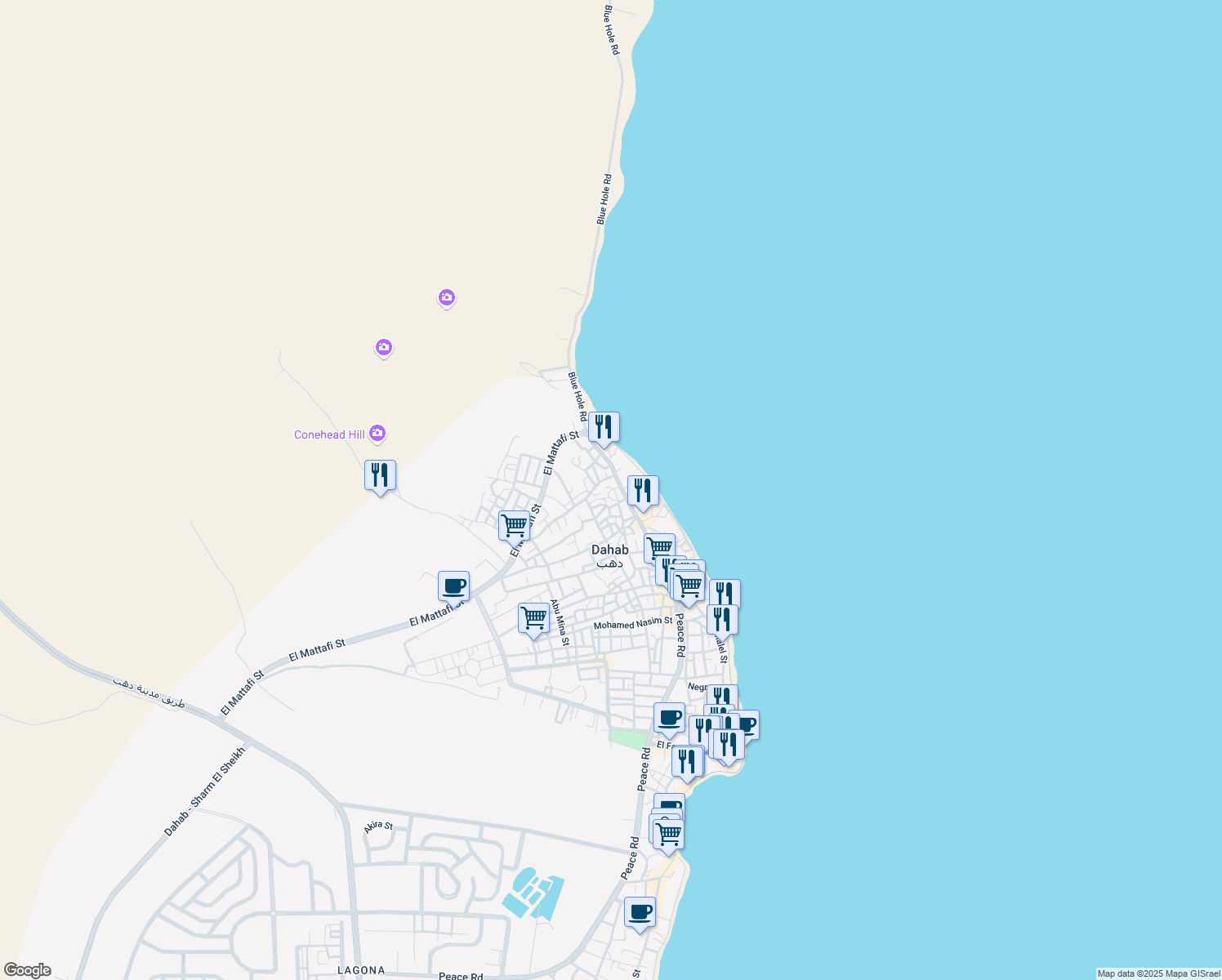 map of restaurants, bars, coffee shops, grocery stores, and more near العسله in Dahab