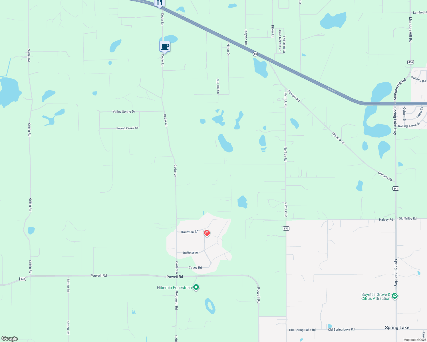 map of restaurants, bars, coffee shops, grocery stores, and more near 24392 Lanark Road in Brooksville