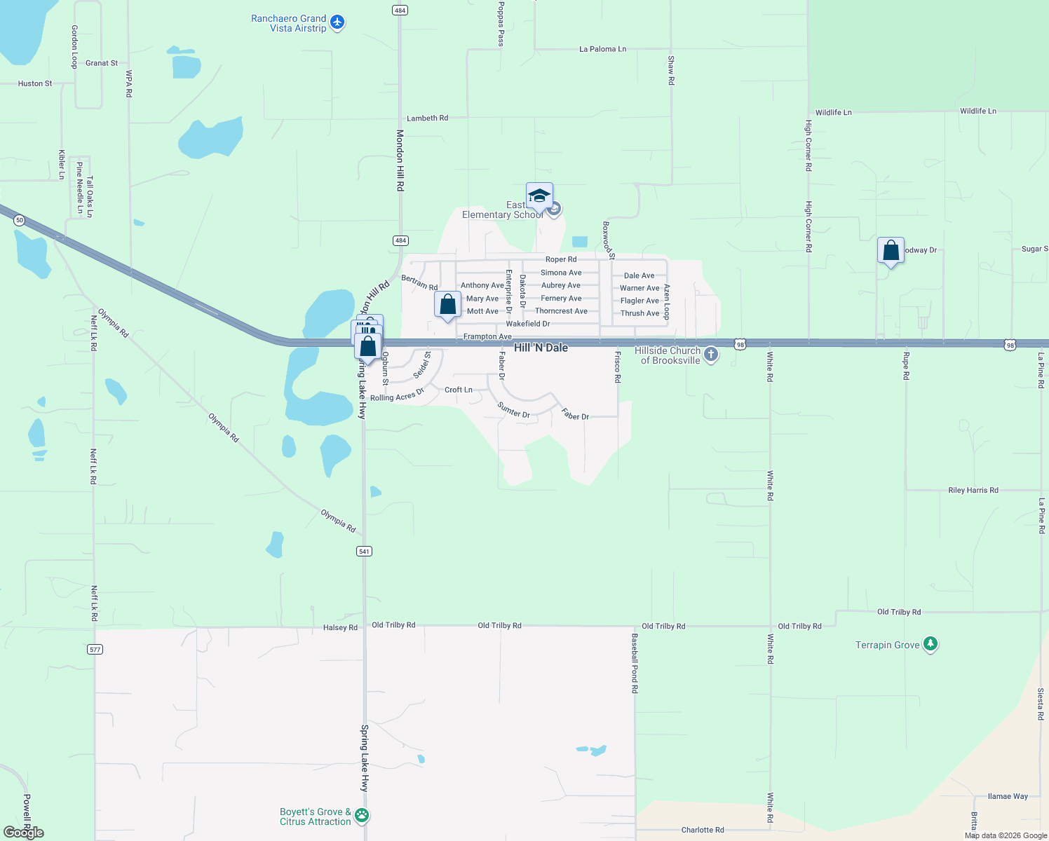 map of restaurants, bars, coffee shops, grocery stores, and more near 6155 Sumter Drive in Brooksville