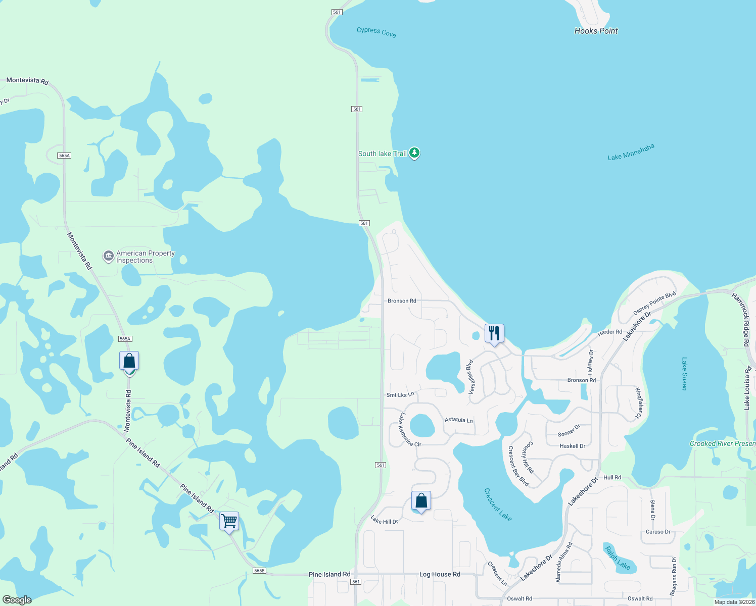 map of restaurants, bars, coffee shops, grocery stores, and more near 11831 County Road 561 in Clermont