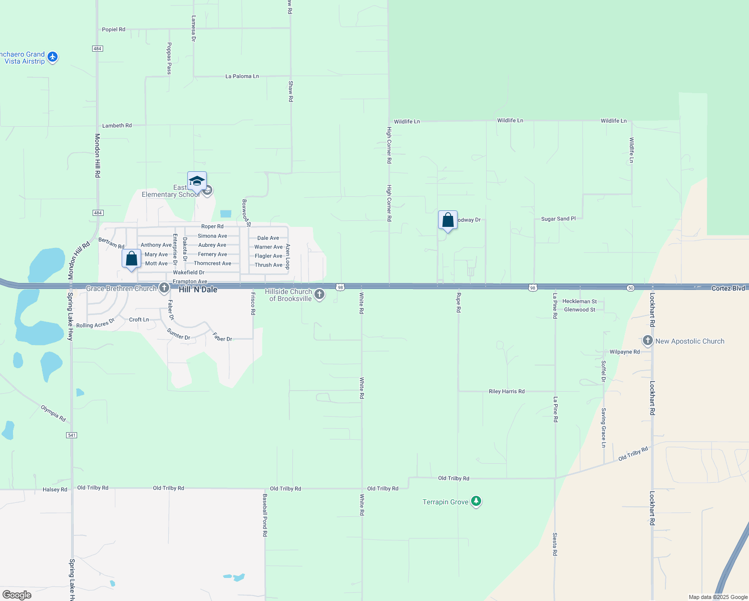 map of restaurants, bars, coffee shops, grocery stores, and more near 6220 White Road in Brooksville