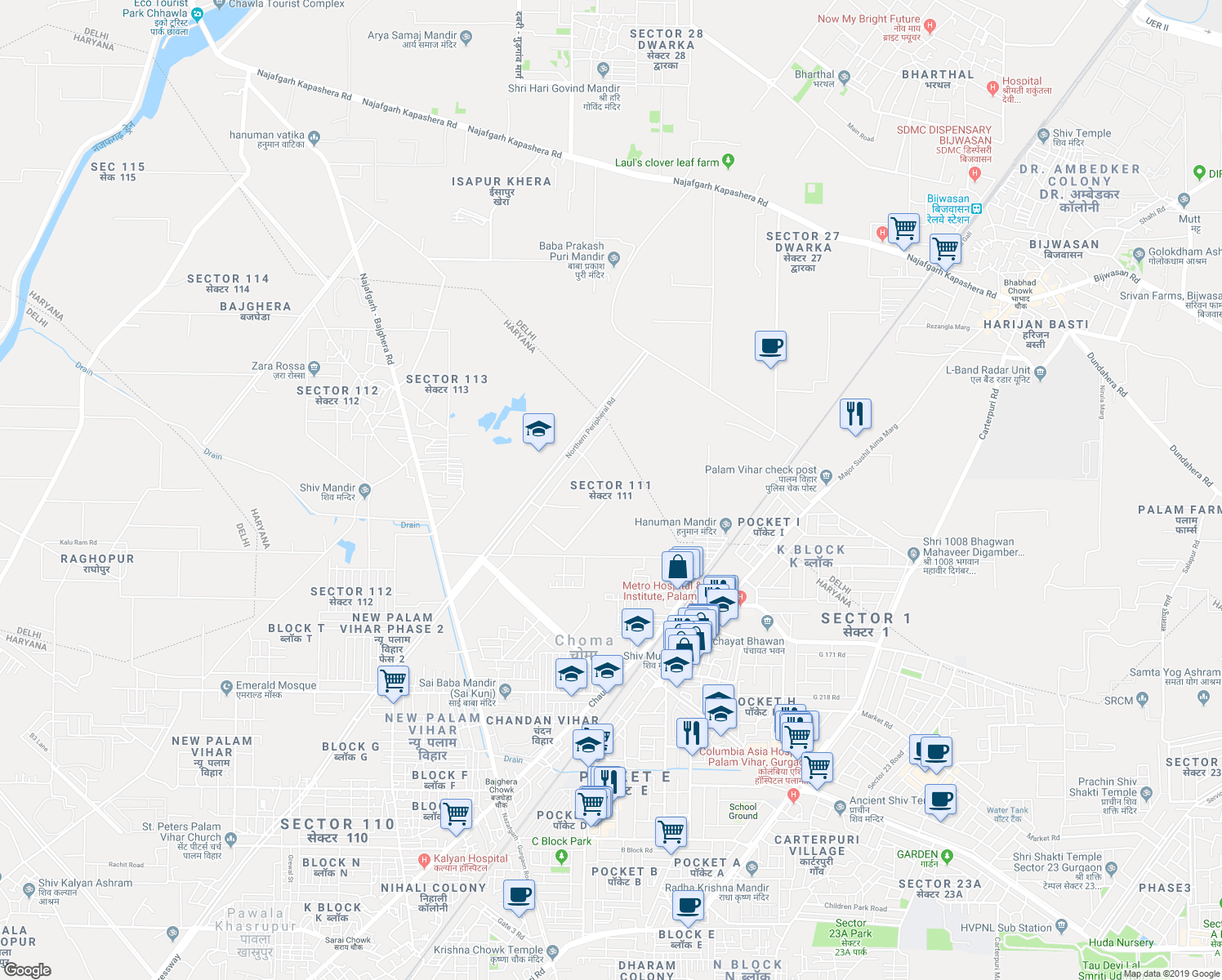 map of restaurants, bars, coffee shops, grocery stores, and more near in Gurugram