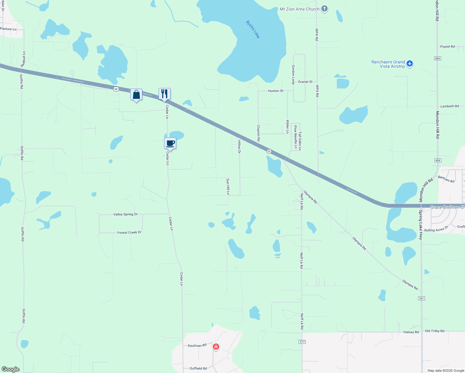 map of restaurants, bars, coffee shops, grocery stores, and more near 6362 Sun Hill Lane in Brooksville