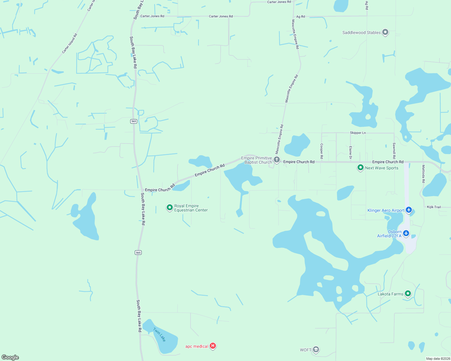 map of restaurants, bars, coffee shops, grocery stores, and more near 3230 Empire Church Road in Groveland