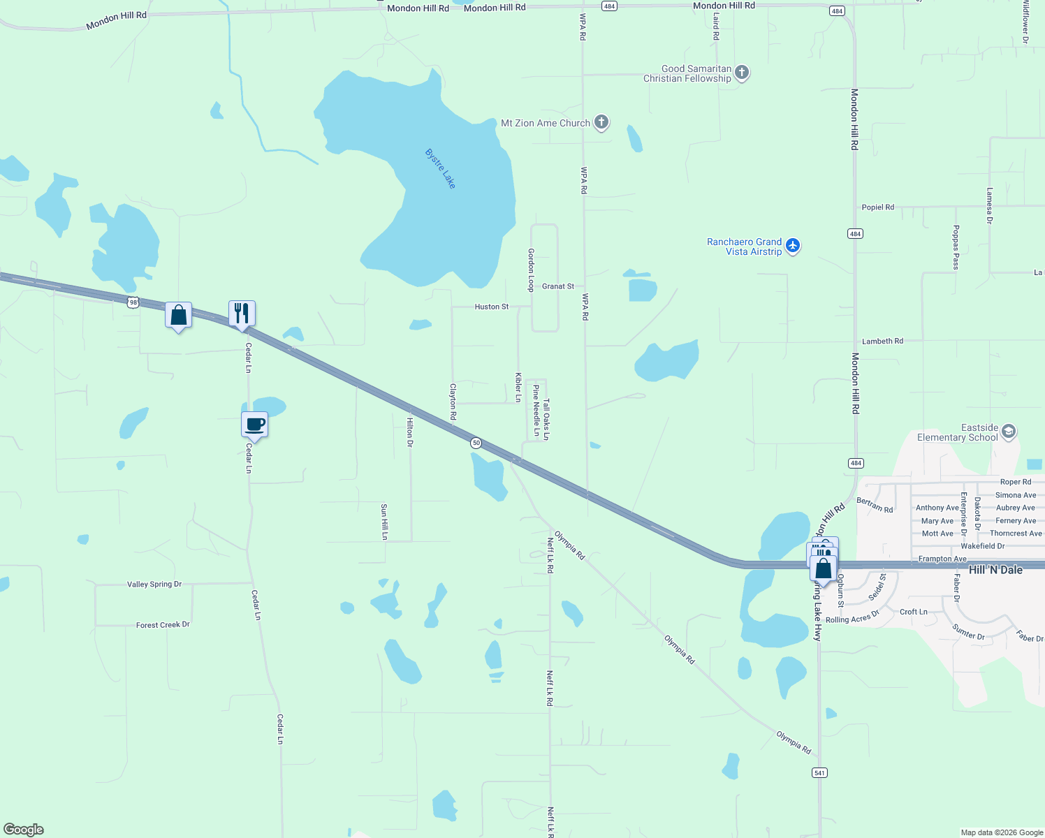 map of restaurants, bars, coffee shops, grocery stores, and more near 7053 Spanish Moss Lane in Brooksville