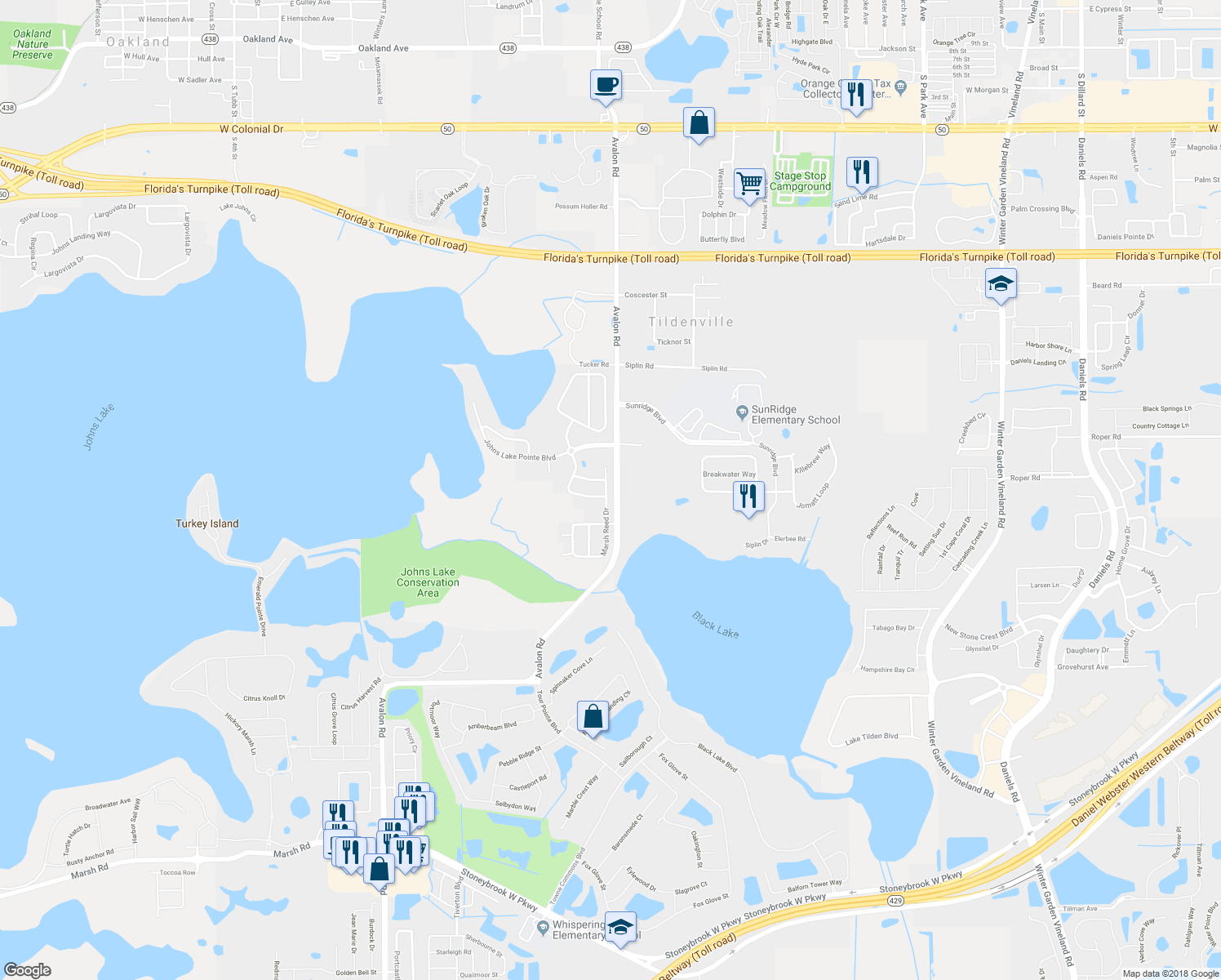 map of restaurants, bars, coffee shops, grocery stores, and more near 15016 Sawgrass Bluff Drive in Oakland