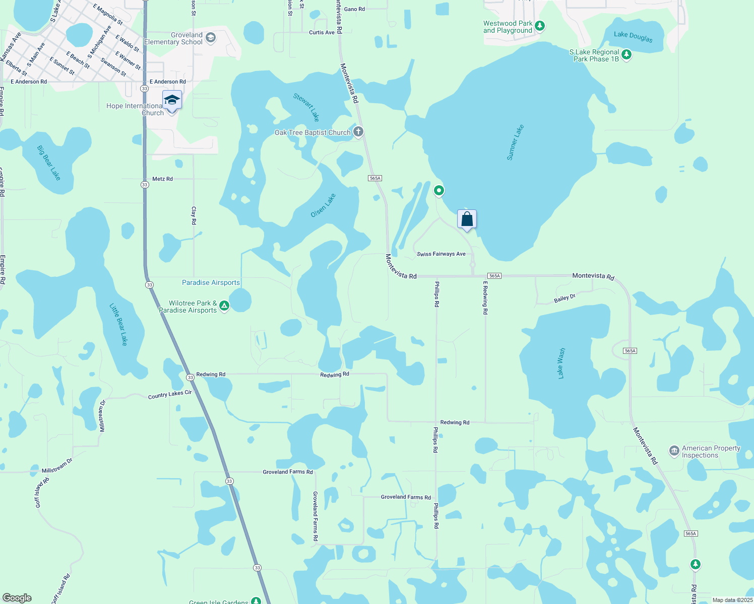 map of restaurants, bars, coffee shops, grocery stores, and more near 13601 Montevista Road in Clermont