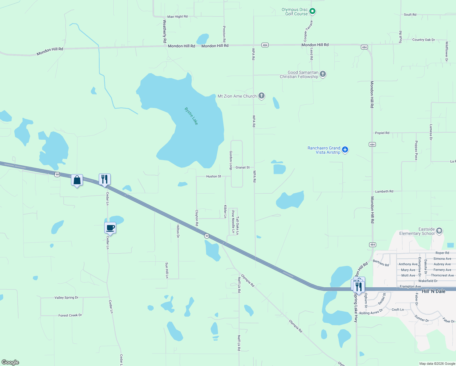 map of restaurants, bars, coffee shops, grocery stores, and more near 7690 Gordon Loop in Brooksville