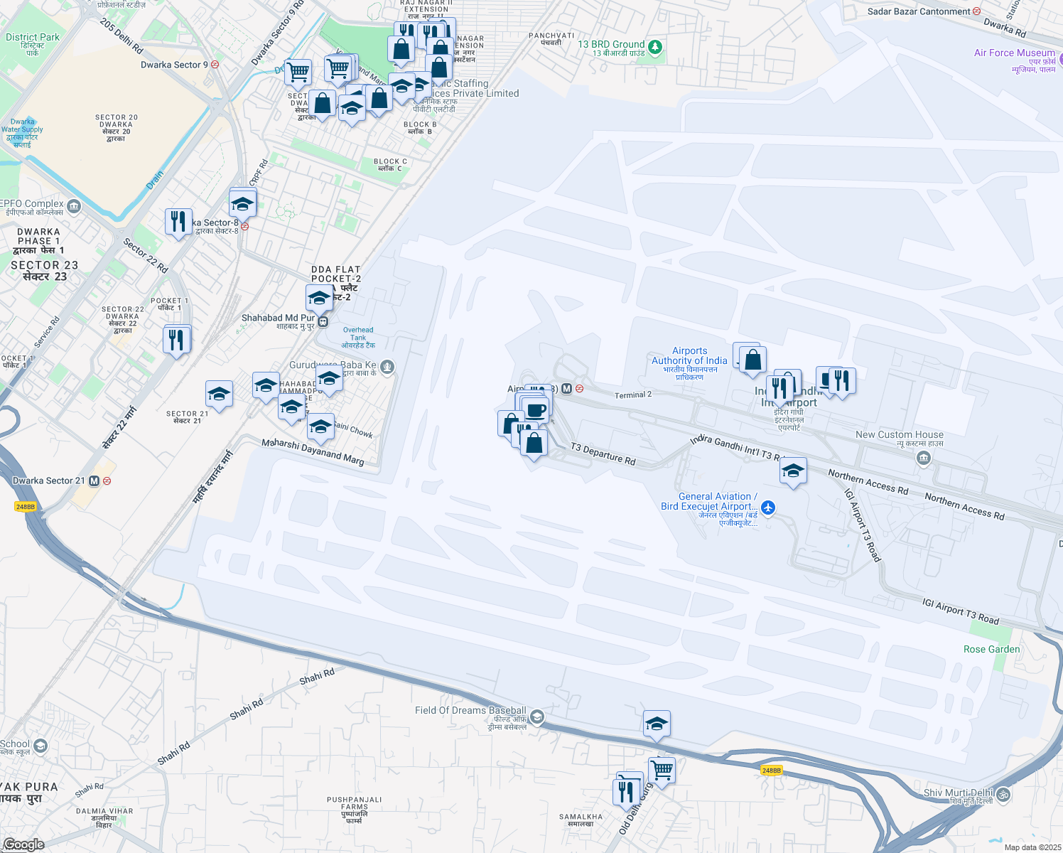 map of restaurants, bars, coffee shops, grocery stores, and more near in Delhi Division