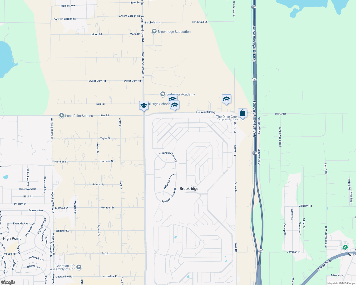 map of restaurants, bars, coffee shops, grocery stores, and more near 9140 Fontaine Drive in Brooksville