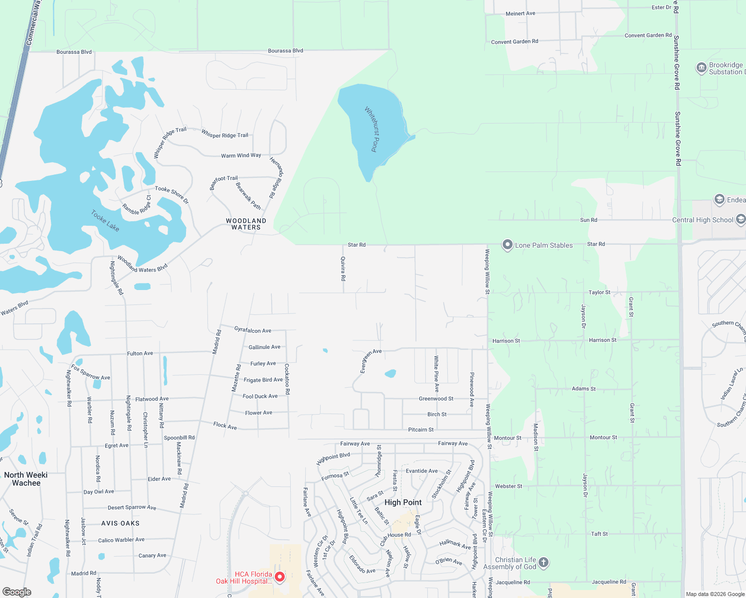 map of restaurants, bars, coffee shops, grocery stores, and more near 12090 Seely Lane in Brooksville