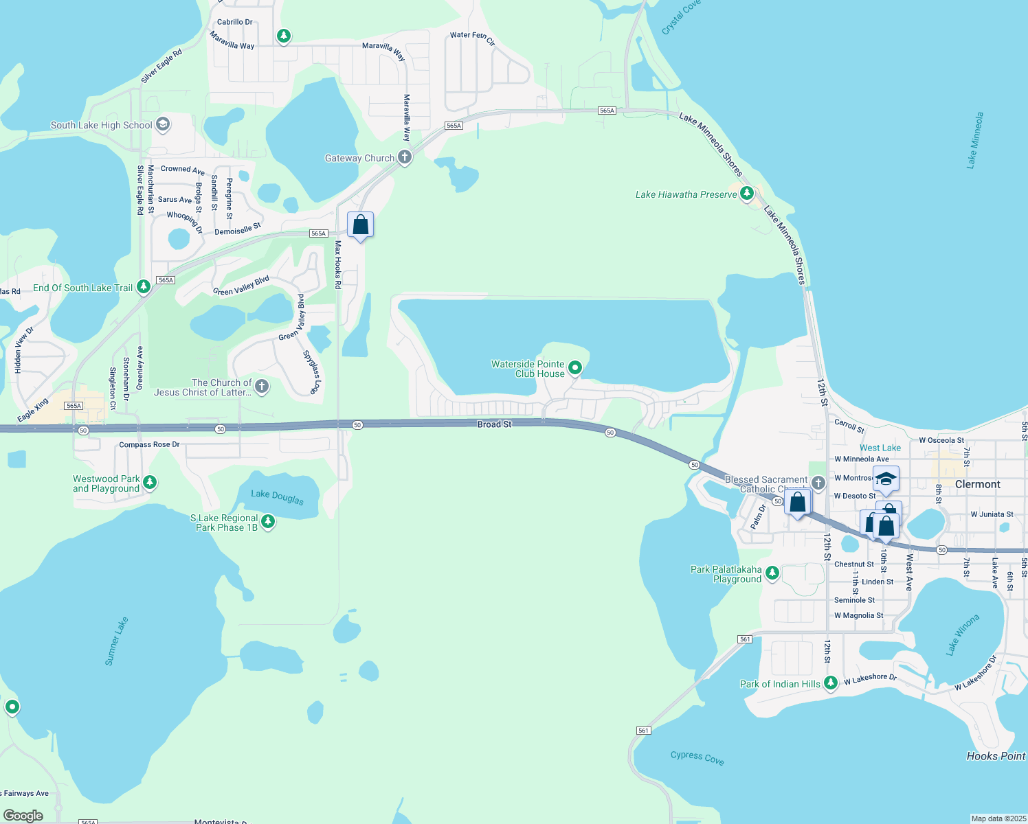 map of restaurants, bars, coffee shops, grocery stores, and more near 407 Grassy Key Way in Groveland
