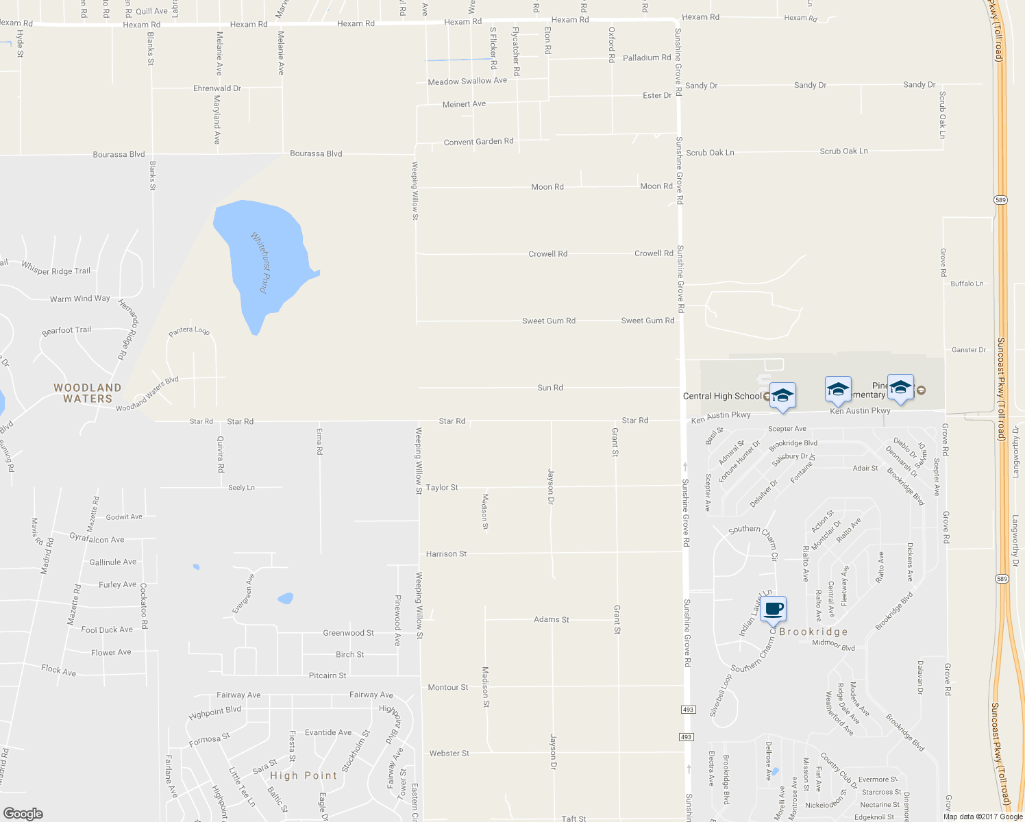 map of restaurants, bars, coffee shops, grocery stores, and more near 13097 Star Road in Brooksville