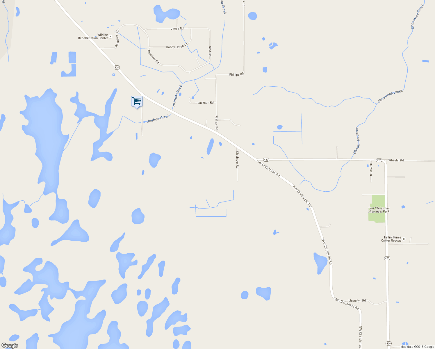 map of restaurants, bars, coffee shops, grocery stores, and more near 21870 Fort Christmas Road in Christmas